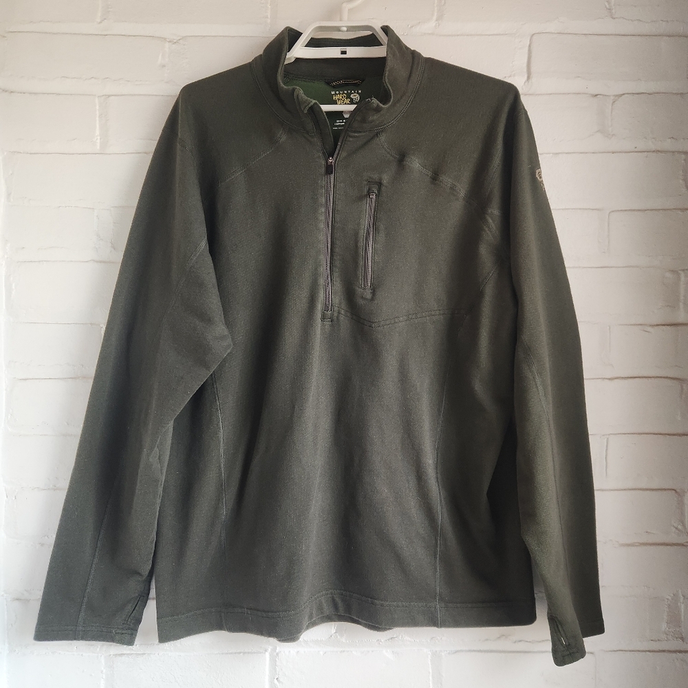 Mountain Hardwear Mens Quarter 1/4 Zip Pullover Green Organic Cotton Blend Sz XL